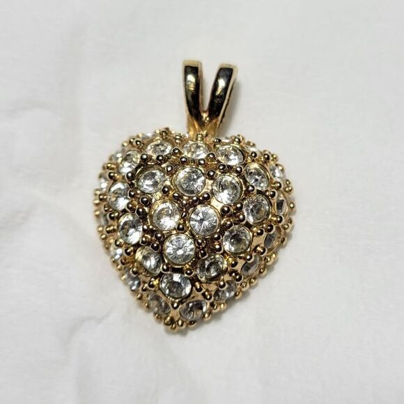 Roman Brand Gold Tone Clear Crystal Rhinestone Heart Pendant - Picture 1 of 7